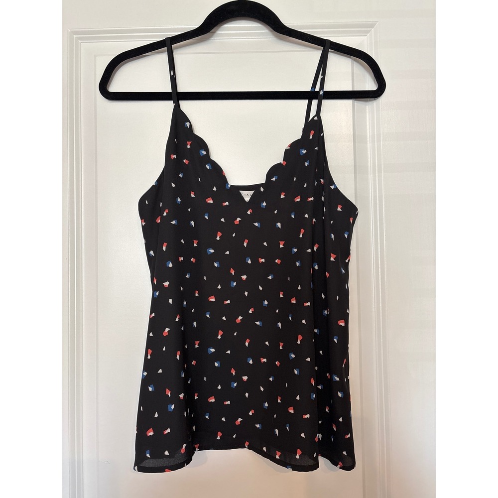Socialite Black Confetti Print Scallop Neck Cami Tank Top XS